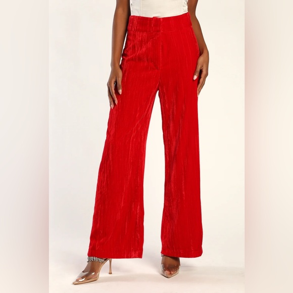Red Crushed Velvet Blazer & Wide Leg Pants - Picture 3 of 12